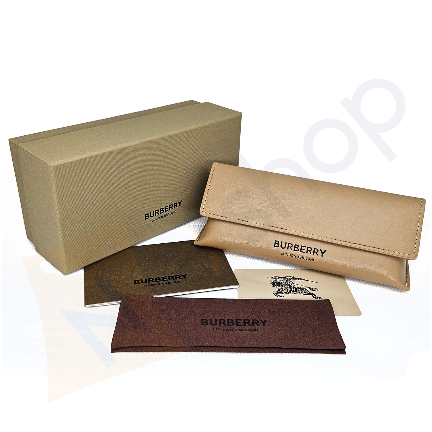 Camel Brown Leather Case w/ Cloth & GiftBox for Burberry